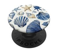 Patrón costero Amarillo de Conchas Marinas Azules PopSockets PopGrip Adhesivo