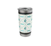 Patrón costero de cangrejo acuático preppy, peces, conchas y algas marinas Vaso térmico de acero inoxidable de doble pared