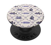 Patrón costero de Cangrejo Azul, Pescado, Concha y Algas Marinas PopSockets PopGrip Adhesivo