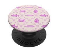 Patrón costero de Cangrejo Rosa Fuerte, Pescado, Concha, Algas Marinas PopSockets PopGrip Adhesivo