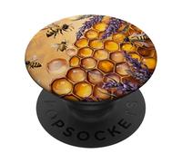 Patrón de Abeja y Lavanda Amarillo Miel PopSockets PopGrip Adhesivo