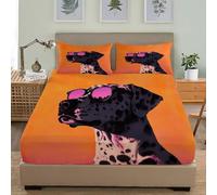 PatróN de Animal DáLmata Suave Transpirable Juego de Sábana Ajustable 200x200 cm Hipoalergénica Juego de Ropa de Cama, Color Naranja Cómoda Cama de Matrimonio 3 Piezas Sábana Ajustable
