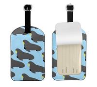 Patrón de animal de morsa,Etiquetas de equipaje de cuero sintético con nombre, etiquetas de viaje duraderas, 2 unidades