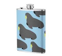 Patrón de animal de morsa,Frasco de acero inoxidable 304 de 8 oz con funda de cuero sintético, frasco de bolsillo para licor plano para exteriores