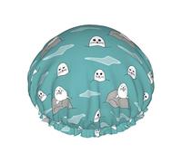 Patrón de animal marino de foca Gorro de ducha, gorro de dormir, gorro de baño elástico impermeable de doble capa, gorro de baño reutilizable