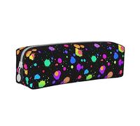 Patrón de arco iris de neón con salpicaduras que brillan en la oscuridad, Estuche para lápices Estuche para lápices Estuche para lápices de cuero portátil con estuche para cosméticos con cremallera