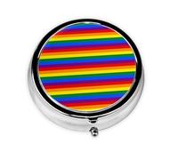 Patrón de arco iris. Este pequeño pastillero redondo es un organizador portátil de medicamentos de viaje con tres compartimentos para almacenar medicamentos diarios.
