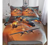 Patrón de Avión Funda de Nórdica 160x200 Impresión 3D Guerra 3 Piezas Juego de Cama Funda Nórdica Suave Microfibra con Cierre Cremallera y 2 Fundas Almohada 50x75 h-1802