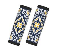 Patrón de azulejos mediterráneos azul marino y amarillo, 2 piezas de fundas para asas de equipaje, cubiertas suaves y cómodas para asas de equipaje. Etiqueta para equipaje.