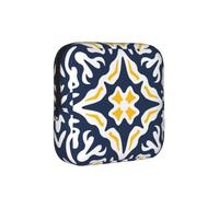Patrón de Azulejos mediterráneos Azul Marino y Amarillo,Bolsas para Guardar compresas sanitarias, Bolsas para la menstruación para Mujeres y Adolescentes.