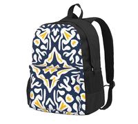Patrón de azulejos mediterráneos azul marino y amarillo,Mochila con bolsillos, mochila informal para el día a día, resistente al agua, ideal para la escuela, viajes