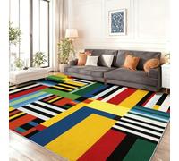 Patrón de Bloques de Color geométricos Modernos Alfombra, Multicolor Alfombra de Franela Suave Antideslizante y Lavable para Sala de Estar, Dormitorio y habitación Infantil 160 x 230 cm