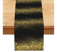 Patrón de Brillo Dorado,Camino de Mesa de Lino sintético para el hogar, Fiestas, comedores, 33 x 183 cm