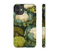 Patrón de brócoli y coliflor dibujado a mano, funda resistente mate, compatible con iPhone 11, color verde