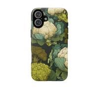 Patrón de brócoli y coliflor dibujado a mano, funda resistente mate, compatible con iPhone 16 Plus, color verde