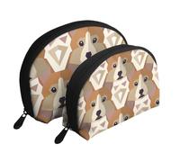 Patrón de Cabeza de Corgi galés, Bolsa de Maquillaje de Concha, Monedero pequeño para Mujer, Bolsa de artículos de tocador, Bolsa de cosméticos, 2 Piezas