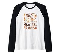 Patrón de Cachorro de otoño Lindo Perro Hojas de otoño Camiseta Manga Raglan
