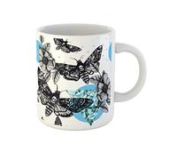 Patrón De Calavera, Cabeza De Muerte, Polilla Halcón Y Rosas Silvestres Tazas De Regalo Novedad Tazón De Café Graciosa Tazas Té Regalos Novedosos Para Navidad Colegas Novios 330Ml