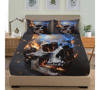 PatróN de Calavera en Llamas Sábana Bajera Ajustable 150x190x30cm, Transpirable Tacto Suave Sábana, Gris Sábana Bajera Alta Comodidad Juego De Cama para Cama Matrimonial
