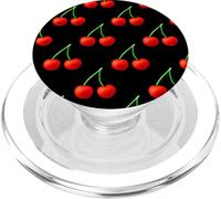 Patrón De Cereza Linda Fruta Roja Flores Negras Chica Retro PopSockets PopGrip para MagSafe