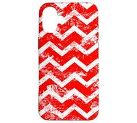Patrón de cheurón Envejecido en Zigzag Rojo y Blanco Carcasa para iPhone 16 Plus