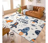 PatróN de Cohete de Dibujos Animados Alfombra de Franela con Respaldo TPR Antideslizante Gris Alfombras de Pelo Corto Lavable a Máquina, Moqueta para Sala de Estar y Dormitorio 180x240 cm