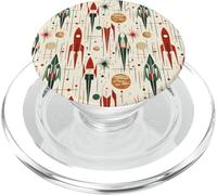 Patrón de Cohete Espacial atómico y Planeta - Futurista Retro PopSockets PopGrip para MagSafe