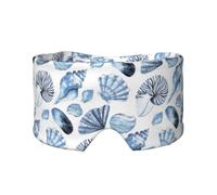 Patrón de conchas azules sobre fondo blanco,Máscara para ojos con bloqueo de luz y protección ocular completa para dormir, orejeras y ojos.