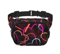 Patrón de corazón de línea de Colores neón,Riñonera Cuadrada de Doble Capa, Bolso de Viaje, Bolso Informal para el Pecho.