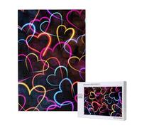Patrón de corazón de línea de Colores neón,Rompecabezas de Madera de 1000 Piezas para Adultos y Adolescentes.