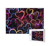 Patrón de corazón de línea de Colores neón,Rompecabezas de Madera de 300 Piezas, Juego Familiar, Rompecabezas para Adultos, Adolescentes, decoración del hogar