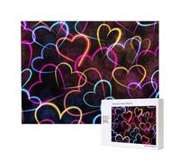 Patrón de corazón de línea de Colores neón,Rompecabezas de Madera de 500 Piezas, Juego Familiar, Rompecabezas para Adultos, Adolescentes, decoración del hogar