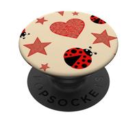 Patrón de corazones de estrellas de mariquita roja PopSockets PopGrip Adhesivo
