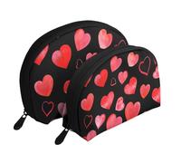Patrón de Corazones Rojos Acuarela, Bolsa de Maquillaje de Concha, Monedero pequeño para Mujer, Bolsa de artículos de tocador, Bolsa de cosméticos, 2 Piezas