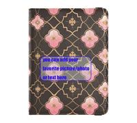 Patrón de cuadrilóbulo dorado melocotón personalizable, cartera de cuero para pasaporte y tarjeta de vacunación, combo organizador de documentos de viaje, bonito libro de pasaporte, ligero, Patrón de