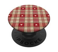 Patrón de Cuadros a Cuadros con Bonitos Corazones de Franela a Cuadros PopSockets PopGrip Adhesivo