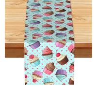 Patrón de Cupcakes Impreso,Camino de Mesa de Lino sintético para el hogar, Fiestas, comedores, 33 x 183 cm