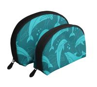 Patrón de Delfines, Bolsa de Maquillaje de Concha, Monedero pequeño para Mujer, Bolsa de artículos de tocador, Bolsa de cosméticos, 2 Piezas
