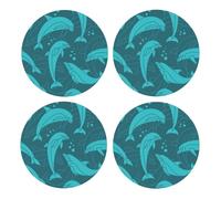Patrón de Delfines,Posavasos Redondos de Corcho MDF, Almohadilla para Tazas, Juego de 4 Posavasos para Bebidas