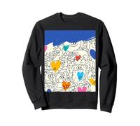 Patrón de dibujo lindo divertido feliz garabato azul blanco rosa amarillo Sudadera