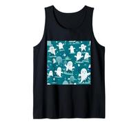 Patrón de dibujos animados fantasma de Halloween turquesa y agua Camiseta sin Mangas