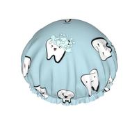 Patrón de dientes Diente Caricatura dental,Gorro de ducha, gorro de noche, gorro de baño elástico impermeable de doble capa, reutilizable para el cabello.