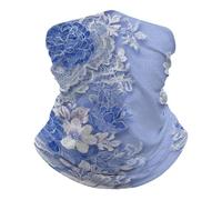 Patrón De Encaje Vintage Azul Y Flores Cuello Bufanda Protección Solar Bandana Viento Polvo Prueba Calentador De Cuello para Yoga Caza Secado Rápido Pasamontañas