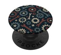 Patrón de Engranaje mecánico patriótico Bandera Estadounidense Industrial PopSockets PopGrip Adhesivo