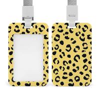Patrón de estampado de leopardo negro en amarillo, soporte retráctil para tarjetas de identificación, protector de tarjetas, placa de nombre, etiqueta de nombre para trabajo, oficina, médico