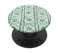 Patrón de Estampado Floral Indio en Verde PopSockets PopGrip Adhesivo