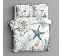 PatróN De Estrella De Mar Funda Nórdica Tema Costero Juego de Cama de 3 Piezas Microfibra Juego de Funda de Edredon 155x220 cm y 2 Fundas de Almohada 50x75 cm, con Cremallera A2642