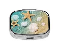 Patrón de estrella de mar y conchas marinas, pastillero de 2 compartimentos, organizador portátil