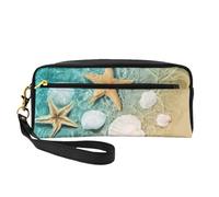 Patrón de Estrellas de mar y Conchas, Bolsa de Maquillaje Bolsa de cosméticos Bolsa de Aseo de Viaje portátil Estuche de Cuero para Mujeres y niñas