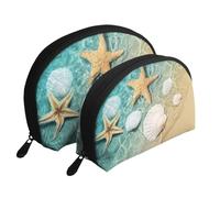 Patrón de Estrellas de mar y Conchas, Bolsa de Maquillaje de Concha, Monedero pequeño para Mujer, Bolsa de artículos de tocador, Bolsa de cosméticos, 2 Piezas
